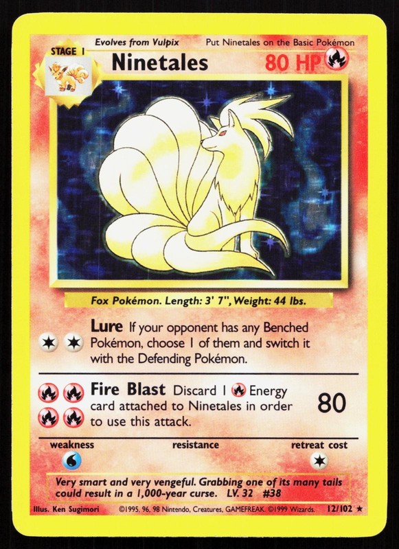 NINETALES 12/102 HOLO HOLO RARE BASE SET UNLIMITED POKEMON LP