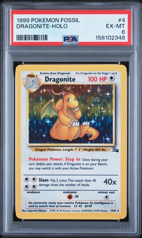 1999 Pokemon Fossil 4 Dragonite Holo PSA 6 158102348
