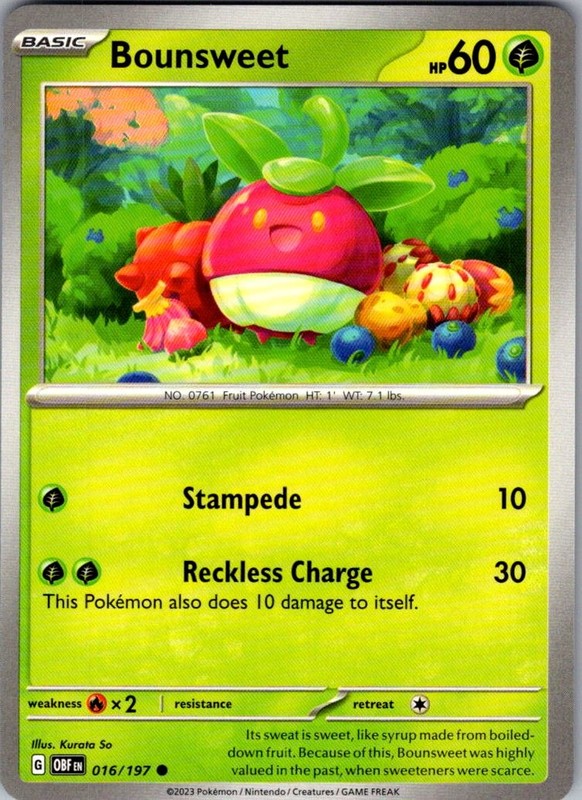 Bounsweet Obsidian Flames 016/197 Common Pokemon Near Mint