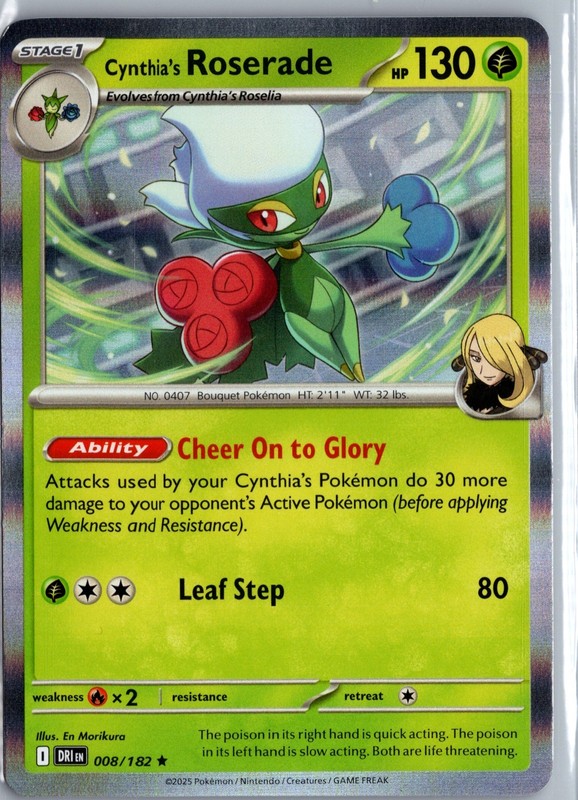 008/182Pokemon Cynthias Roserade 008/182 DRI EN Holo Rare NM 2025