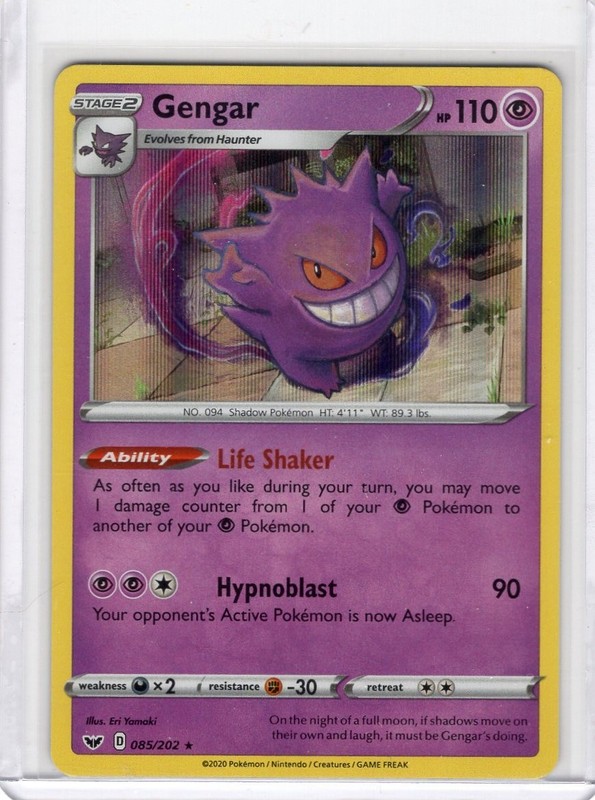 2020 Pokémon Sword & Shield Rare Holo Gengar 085/202 – (never played) – NM