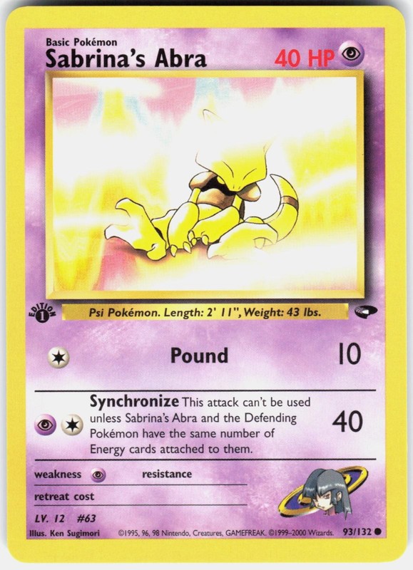 Sabrina’s Abra 93/132 Common Gym Challenge Pokemon 1st Edition NM 01-03-71