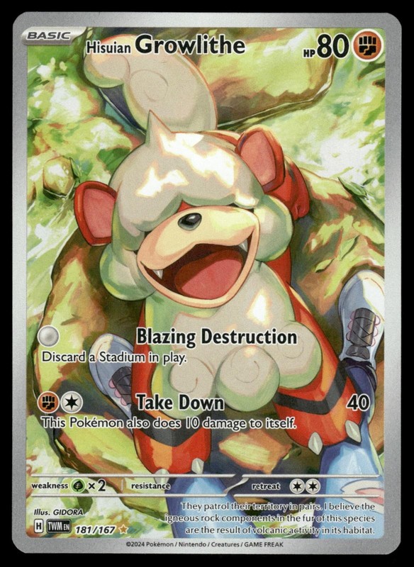 Hisuian Growlithe 181/167 Illustration Rare Twilight Masquerade Pokemon NM