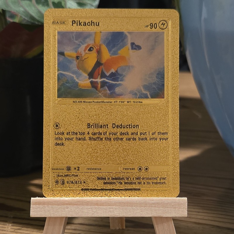 Pokemon Pikachu Brilliant Deduction 90HP Gold Foil Card Fan Art 076/073