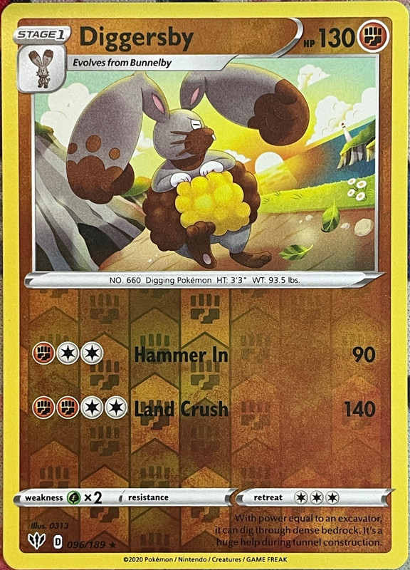 Diggersby Reverse Holo Rare – 096/189 – Darkness Ablaze Pokemon 2020
