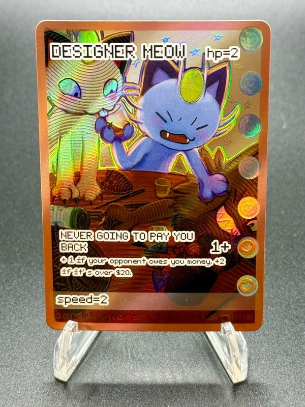 DESIGNER MEOW (Alolan Meowth) – Bootlegmons – Textured Full Art Holo – Fan Art