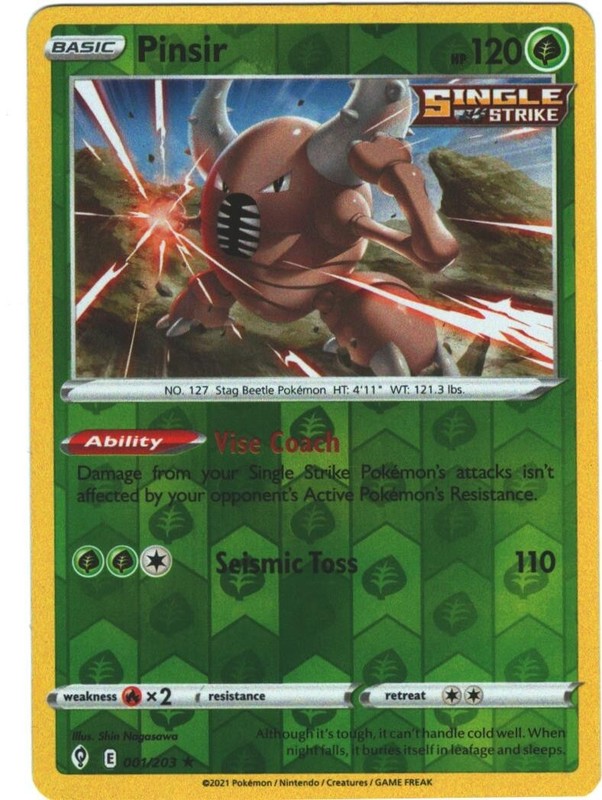Pinsir 1/203 Evolving Skies Reverse Holo Rare Pokemon Card TCG 001/203 Pokémon
