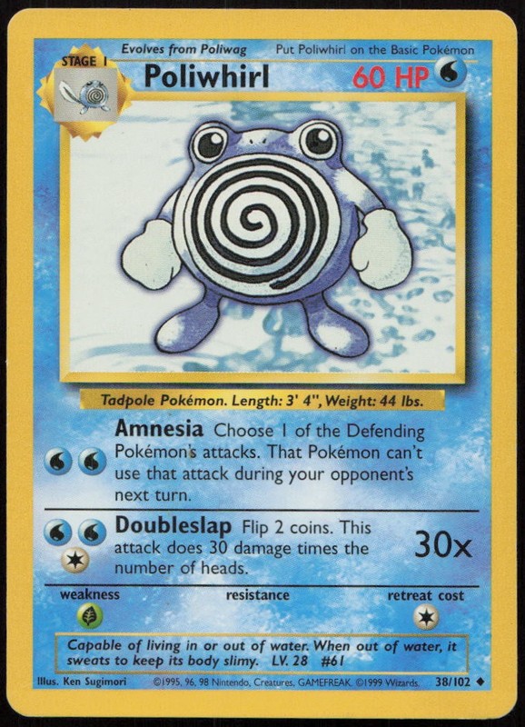 Poliwhirl 38/102 HP Base Set Unlimited Uncommon Pokemon