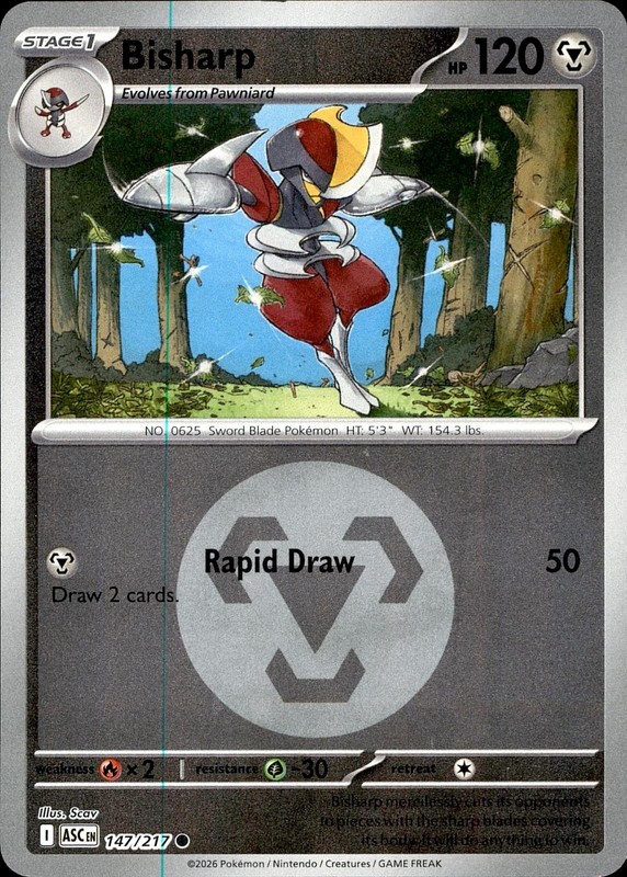 POKEMON BISHARP 147/217 ASCENDED HEROES REVERSE HOLO NM