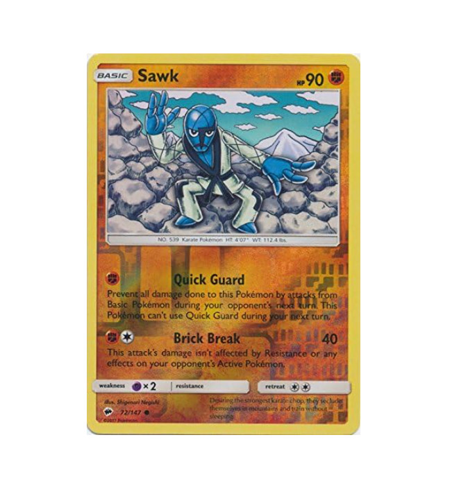 Pokemon – Sawk – 72/147 – Common – Reverse Holo – Burning Shadows – NM/M