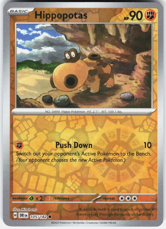 Hippopotas Reverse Holo SV10: Destined Rivals 105/182 NM Fujimoto Gold