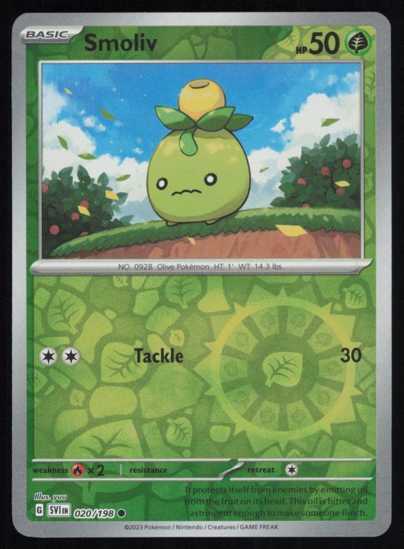Smoliv 020/198 Reverse Holo Common Pokemon Scarlet & Violet SVI NM