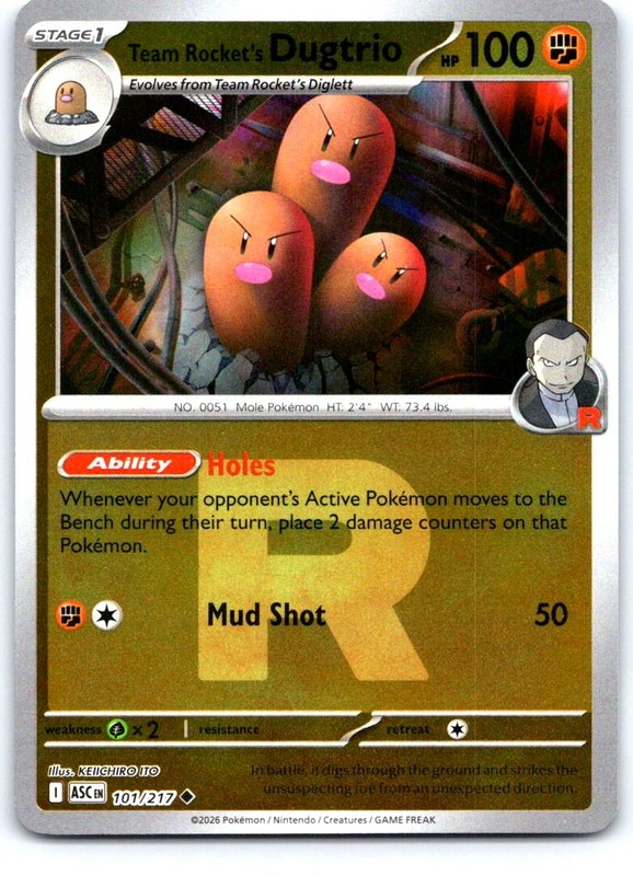 Team Rocket’s Dugtrio 101/217 Holo Ascended Heroes Pokemon Reverse Holo NM