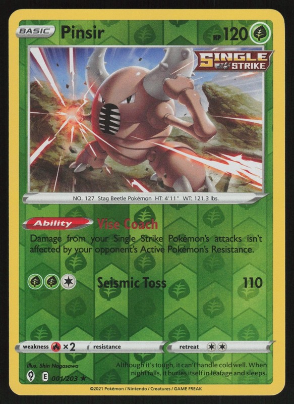 Pinsir 001/203 Rare Evolving Skies Pokemon Reverse Holo Near Mint