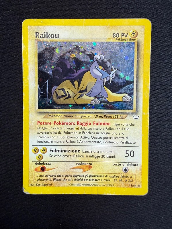 Pokemon Raikou 13/64 Neo Revelation Rare Holo Unlimited Wizards ITA Vintage