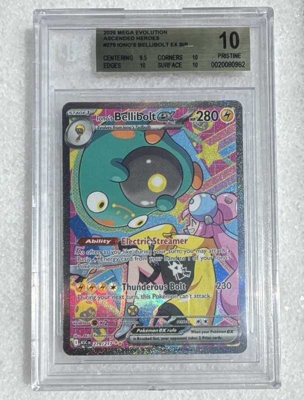 Iono’s Bellibolt ex 279/217 Ascended Heroes. First Beckett Pristine 10 For Sale