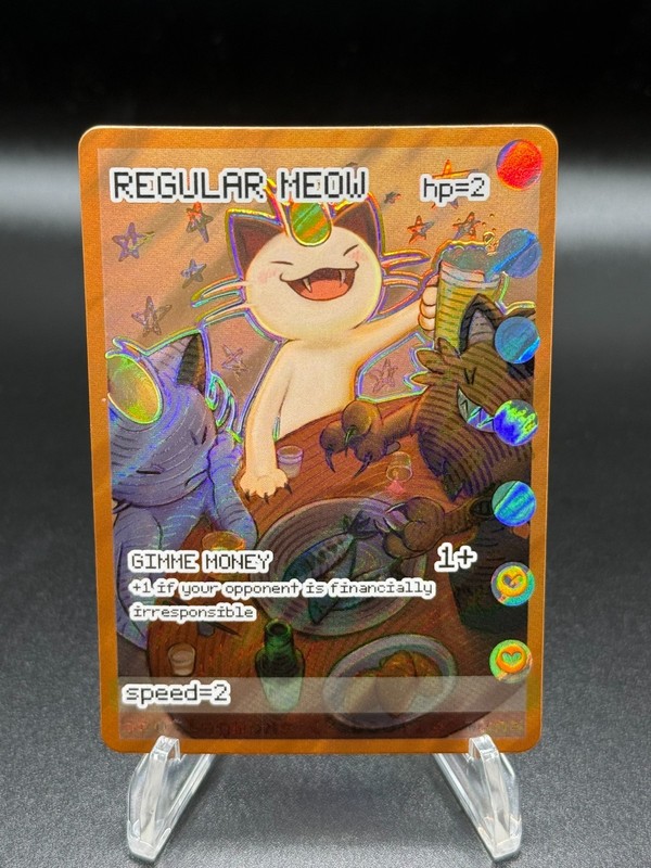 Regular Meow (Meowth) - Bootlegmons - Textured Full Art Holo - Parody Fan Art