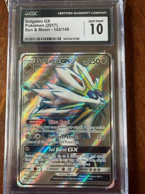 Pokémon Sun & Moon Solgaleo GX 143/149 Full Art TAG Gem Mint 10
