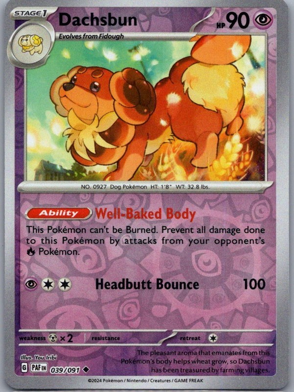 Dachsbun – Uncommon Reverse Holo 039/091 SV: Paldean Fates NM