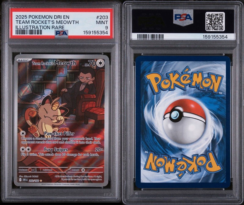 Pokémon TCG Destined Rivals Team Rockets Meowth Illustration Rare Card 203/182 gallery