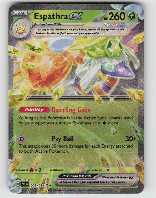 Espathra ex 006/091 Double Rare Paldean Fates Pokemon Holo Near Mint
