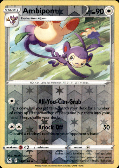 Ambipom Reverse Holo Uncommon SWSH11: Lost Origin 145/196 NM Atsushi Furusawa 20