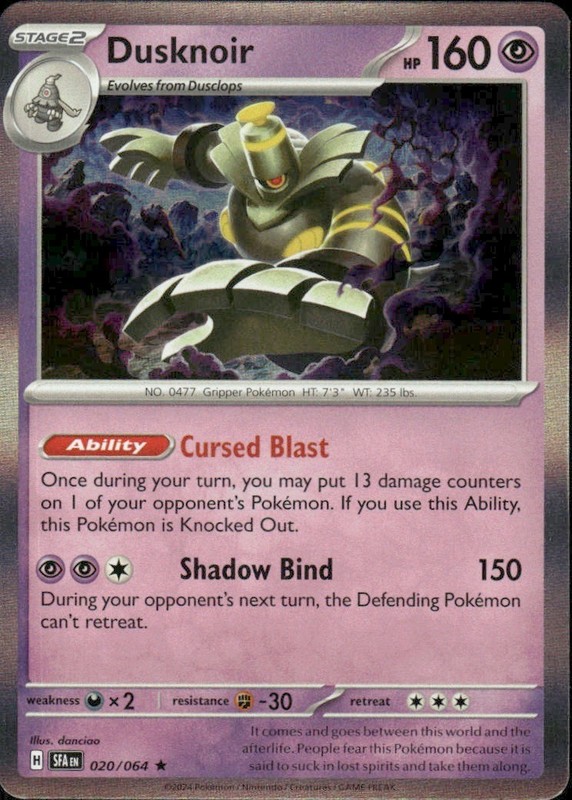 DUSKNOIR 020/064 SHROUDED FABLE RARE HOLO POKEMON DANCIAO
