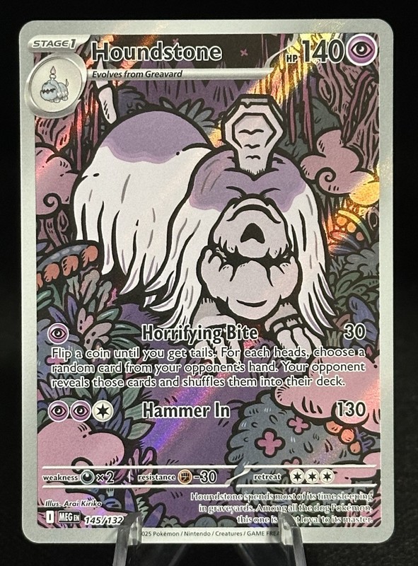 Pokémon TCG Houndstone 145/132 Me01: Mega Evolution Holo Illustration Rare 140HP