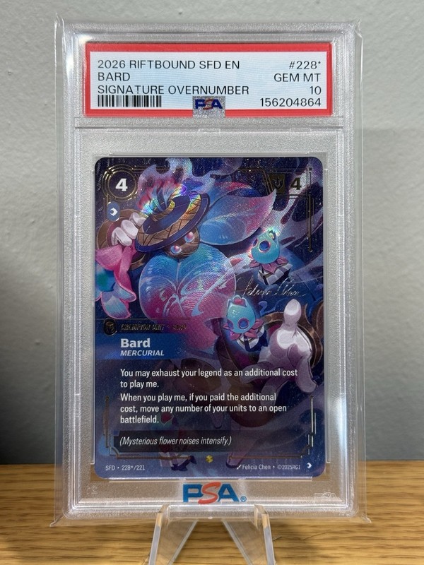 2026 RIFTBOUND SPIRITFORGED SIGNATURE OVERNUMBER #228* BARD – MERCURIAL PSA 10