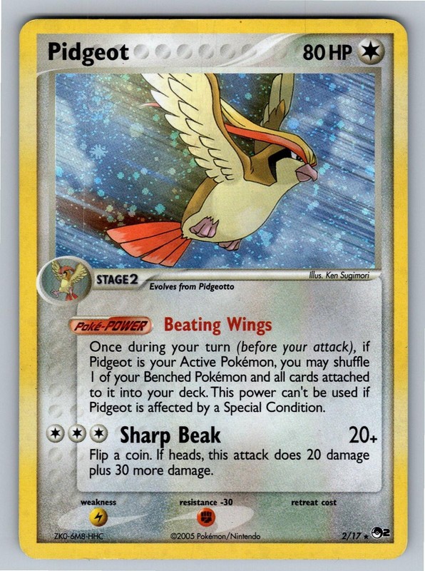 Pidgeot 2/17 Rare POP Series 2 Pokemon Holo Moderately Played w/ Swirl