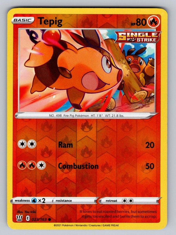 Tepig 023/163 Common Battle Styles Pokemon Reverse Holo Moderately Played
