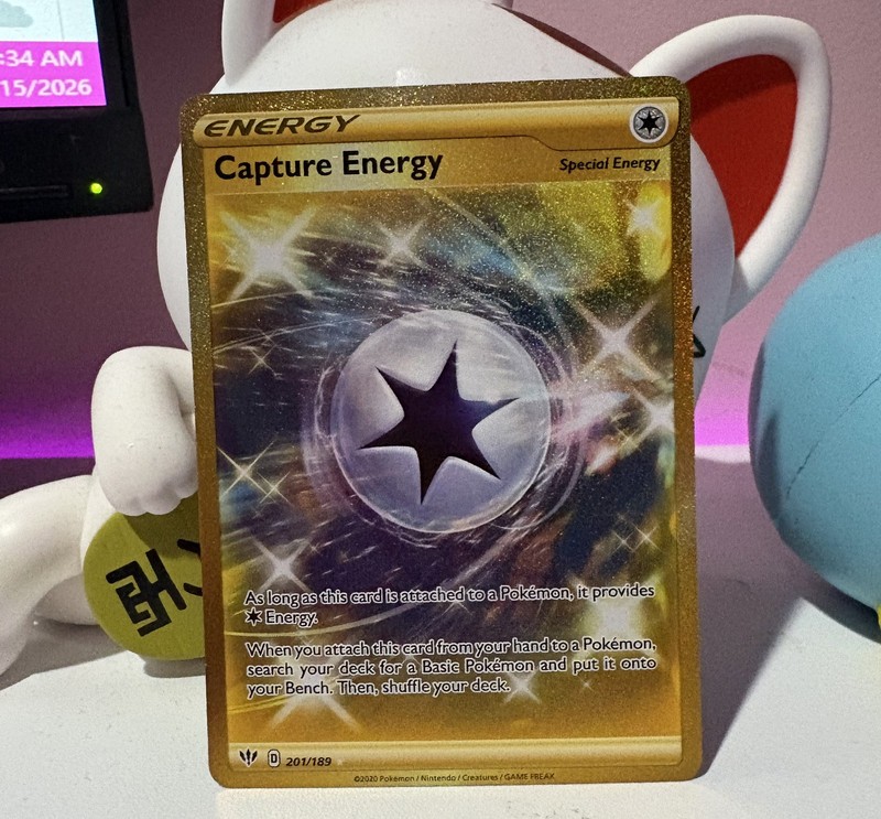 Capture Energy (Secret) 201/189: Darkness Ablaze Rare Gold Holo Pokemon Card ✨