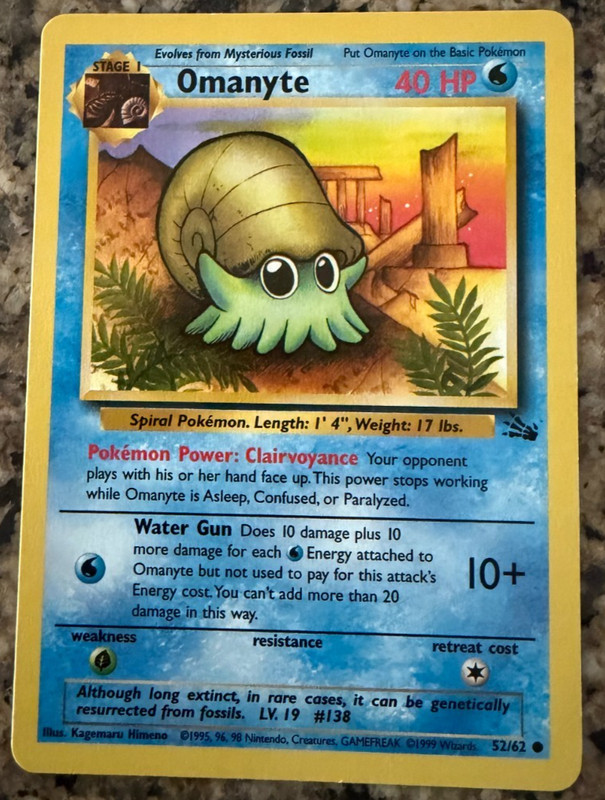 Omanyte 52/62 Fossil Regular Pokemon TCG