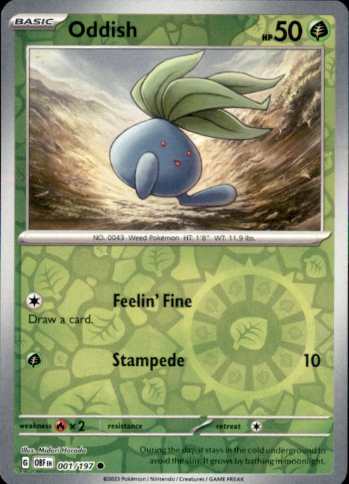Oddish Reverse Holo Common SV03: Obsidian Flames 001/197 NM Midori Harada 2023