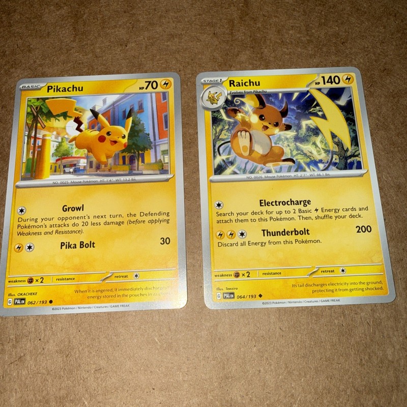 Pokemon TCG Raichu 064/193 & Pikachu 062/193 SV02 Paldea Evolution Cards Set NM