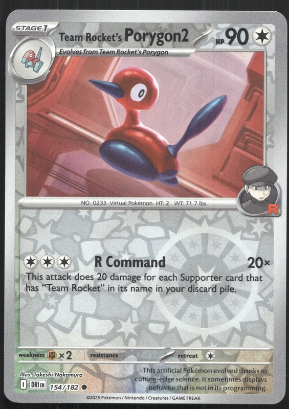 Team Rocket’s Porygon2 154/182 Common Destined Rivals Pokemon Reverse Holo NM