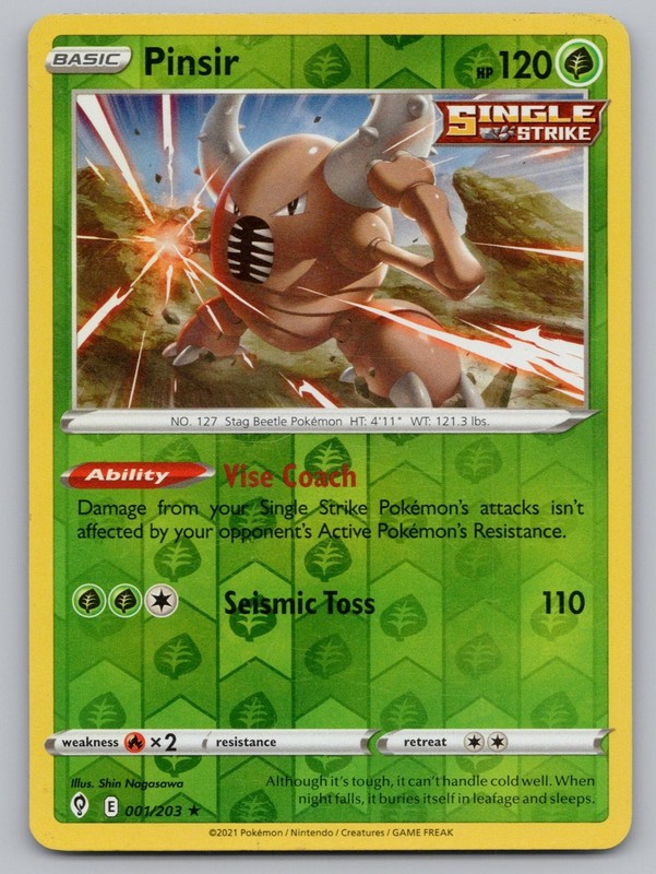 Pinsir 001/203 Rare Evolving Skies Pokemon Reverse Holo LP