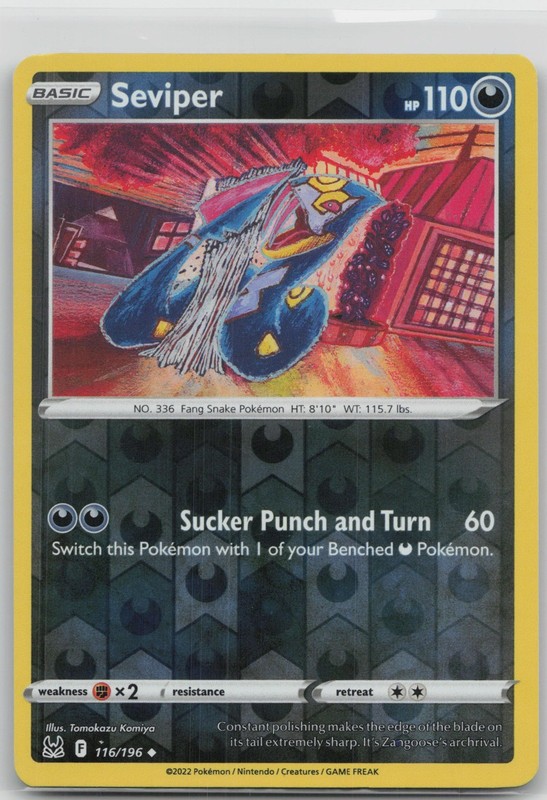 Seviper Uncommon Darkness SWSH11: Lost Origin 116/196 LP 2022 Tomokazu Komiya Re
