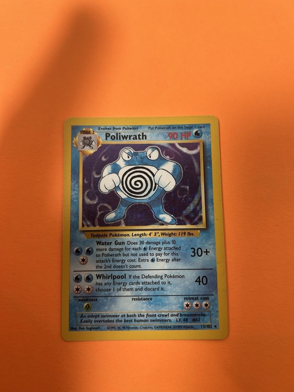 Pokémon Poliwrath Base Set Holo Rare 13/102 90 HP-Damaged