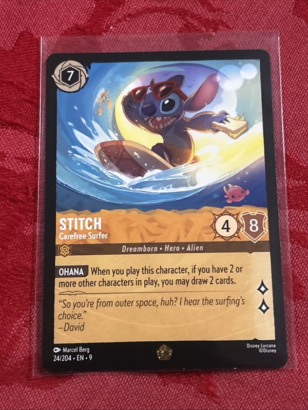 Lorcana Fabled – STITCH- Carefree Surfer – Legendary 24/204 M/NM