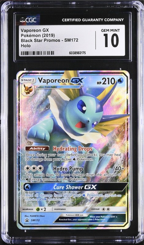 CGC 10 GEM MINT Vaporeon GX SM172 Sun & Moon Black Star Promo Holo 2019 Pokemon