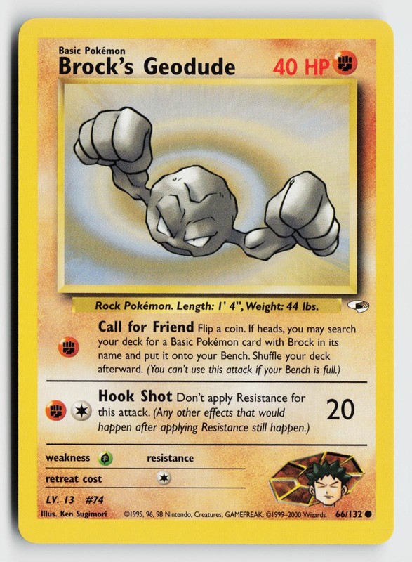Brock’s Geodude 66/132 Common Gym Heroes Pokemon Unlimited Heavily Played