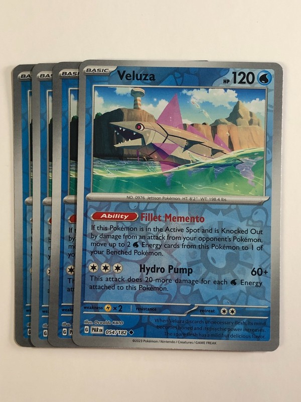 Pokemon TCG Paradox Rift 4x Playset Reverse Holographic Veluza 054/182 NM