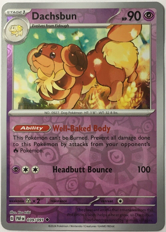 POKEMON DACHSBUN 039/091 PALDEAN FATES UNCOMMON REVERSE HOLO NEAR MINT