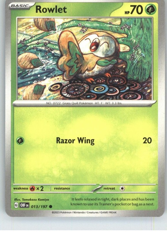 Rowlet 013/197 Common Obsidian Flames Pokemon Near Mint