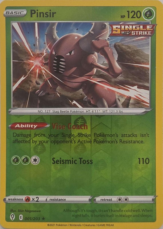 Pinsir 001/203 Rare Evolving Skies Pokemon Reverse Holo Near Mint