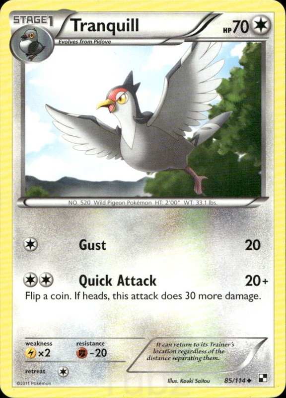 Tranquill 85/114 Uncommon Black & White Pokemon Lightly Played