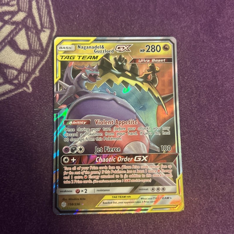 Pokemon Naganadel & Guzlord GX Tag Team Ultra Rare Card 158/236 Cosmic Eclipse