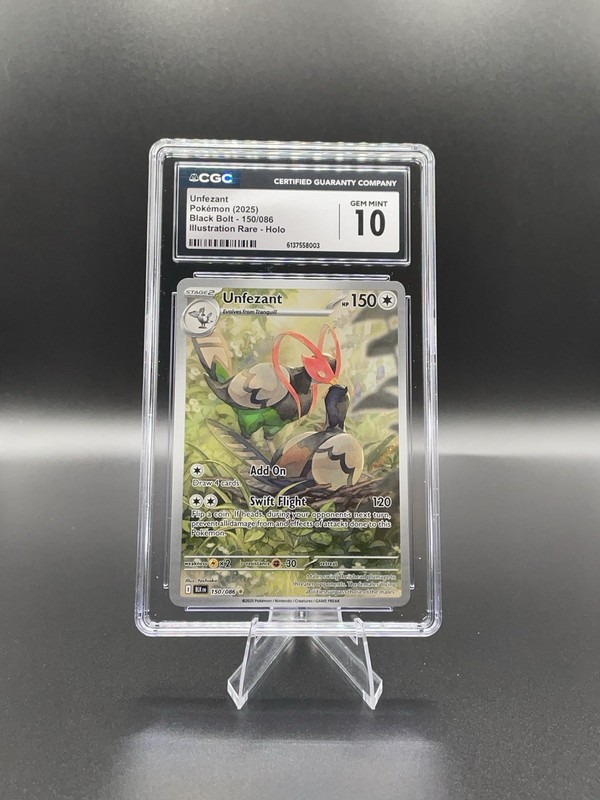 Pokémon TCG Unfezant Illustration Rare Black Bolt 150/086. CGC 10 Gem Mint