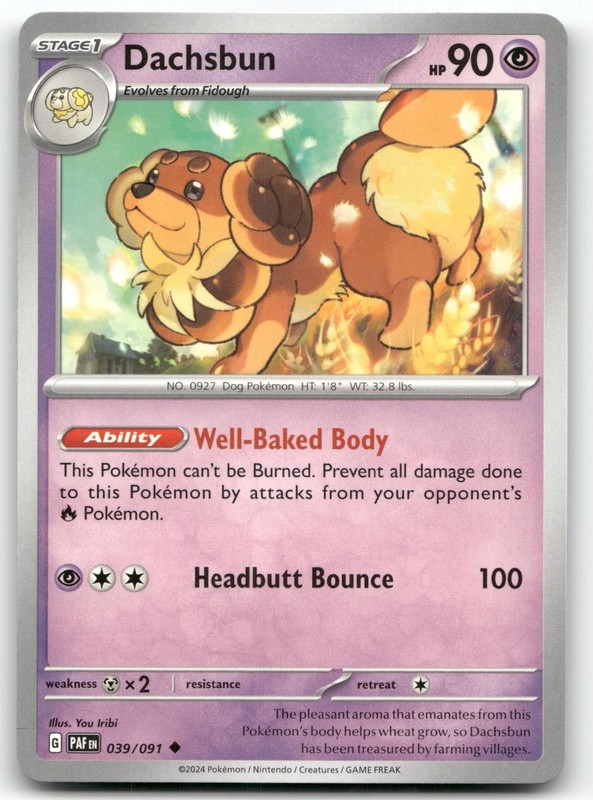 DACHSBUN 039/091 UNCOMMON PALDEAN FATES POKEMON NEAR MINT